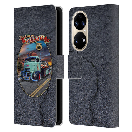 Larry Grossman Retro Collection Keep on Truckin' Rt. 66 Leather Book Wallet Case Cover For Huawei P50