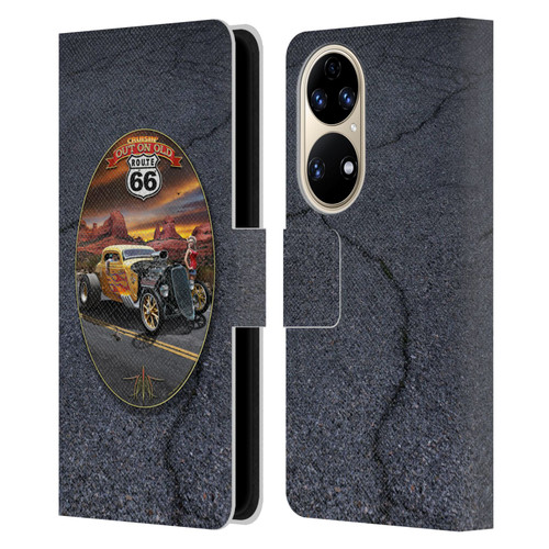 Larry Grossman Retro Collection Route 66 Hot Rod Coupe Leather Book Wallet Case Cover For Huawei P50