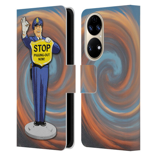 Larry Grossman Retro Collection Stop Pigging Out Leather Book Wallet Case Cover For Huawei P50