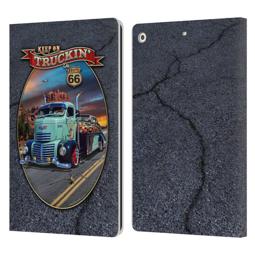Larry Grossman Retro Collection Keep on Truckin' Rt. 66 Leather Book Wallet Case Cover For Apple iPad 10.2 2019/2020/2021