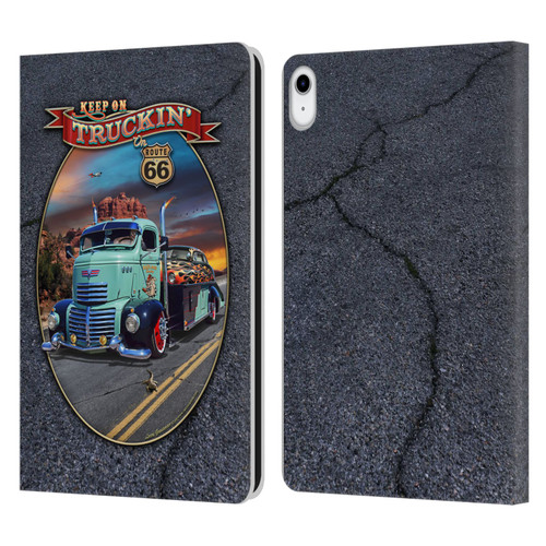 Larry Grossman Retro Collection Keep on Truckin' Rt. 66 Leather Book Wallet Case Cover For Apple iPad 10.9 (2022)