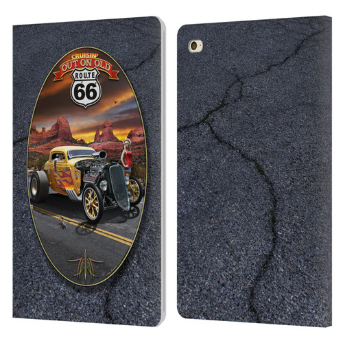 Larry Grossman Retro Collection Route 66 Hot Rod Coupe Leather Book Wallet Case Cover For Apple iPad mini 4