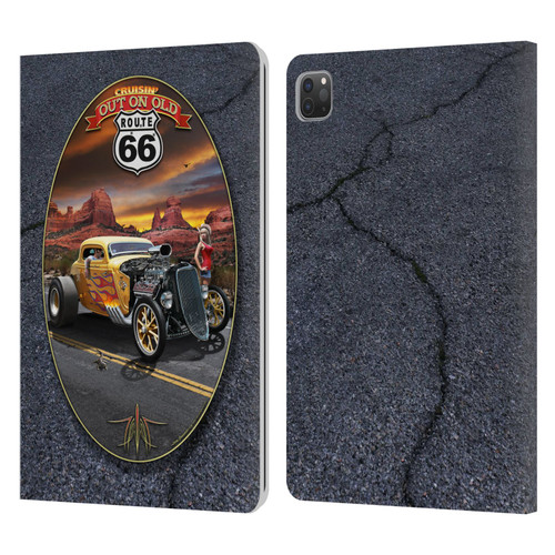 Larry Grossman Retro Collection Route 66 Hot Rod Coupe Leather Book Wallet Case Cover For Apple iPad Pro 11 2020 / 2021 / 2022