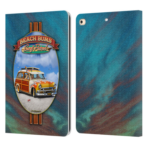 Larry Grossman Retro Collection Beach Bums Surf Patrol Leather Book Wallet Case Cover For Apple iPad 9.7 2017 / iPad 9.7 2018