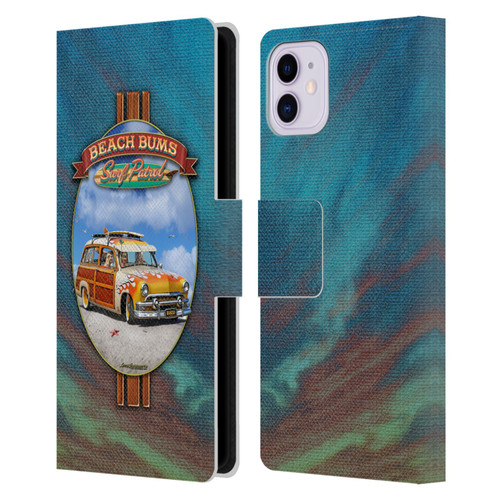 Larry Grossman Retro Collection Beach Bums Surf Patrol Leather Book Wallet Case Cover For Apple iPhone 11