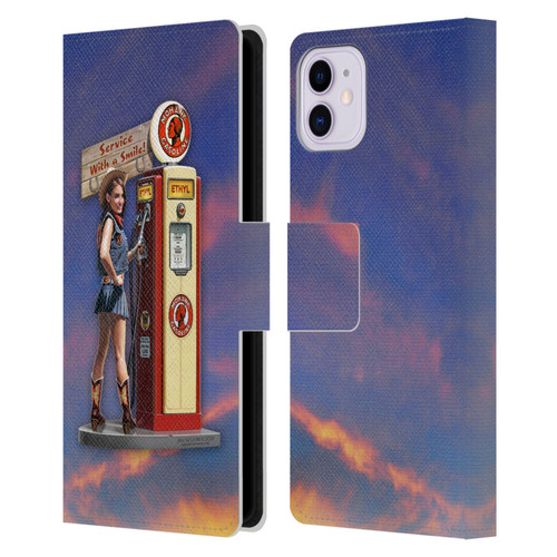 Larry Grossman Retro Collection Gasoline Girl Leather Book Wallet Case Cover For Apple iPhone 11