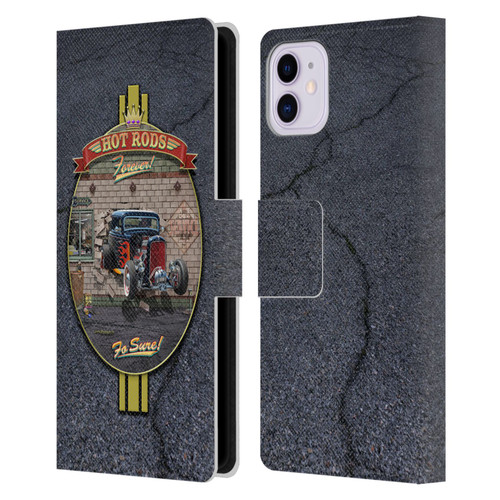 Larry Grossman Retro Collection Hot Rods Forever Leather Book Wallet Case Cover For Apple iPhone 11