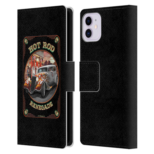 Larry Grossman Retro Collection Hot Rod Renegade Leather Book Wallet Case Cover For Apple iPhone 11