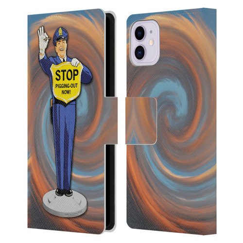 Larry Grossman Retro Collection Stop Pigging Out Leather Book Wallet Case Cover For Apple iPhone 11