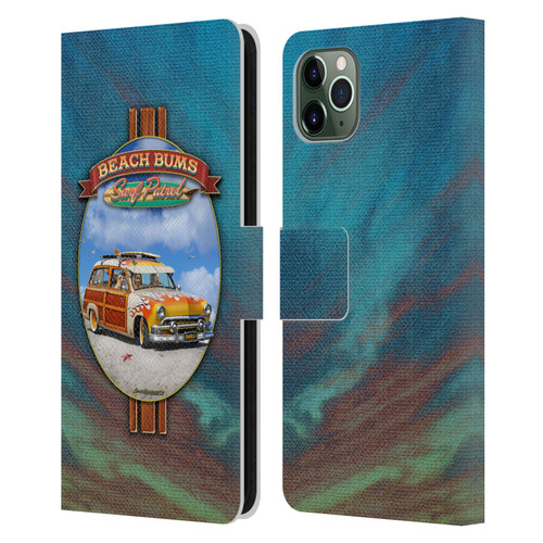 Larry Grossman Retro Collection Beach Bums Surf Patrol Leather Book Wallet Case Cover For Apple iPhone 11 Pro Max