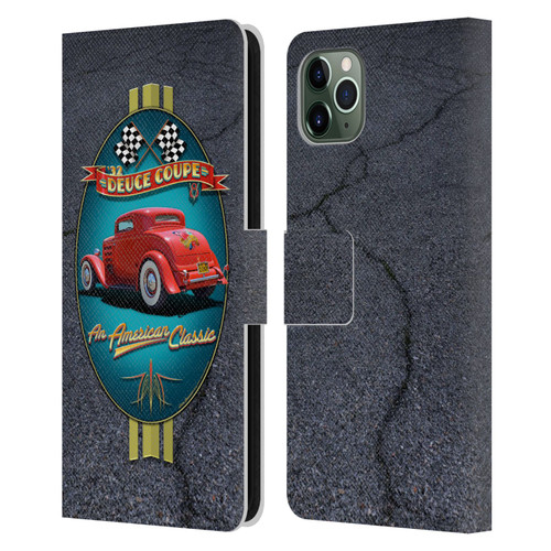 Larry Grossman Retro Collection Deuce Coupe Classic Leather Book Wallet Case Cover For Apple iPhone 11 Pro Max