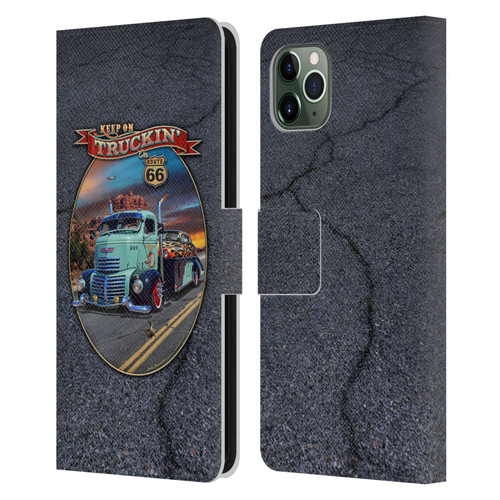 Larry Grossman Retro Collection Keep on Truckin' Rt. 66 Leather Book Wallet Case Cover For Apple iPhone 11 Pro Max
