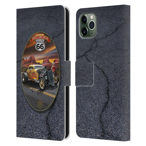 Larry Grossman Retro Collection Route 66 Hot Rod Coupe Leather Book Wallet Case Cover For Apple iPhone 11 Pro Max