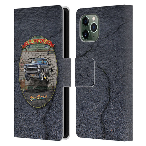 Larry Grossman Retro Collection Bustin' Out '55 Gasser Leather Book Wallet Case Cover For Apple iPhone 11 Pro