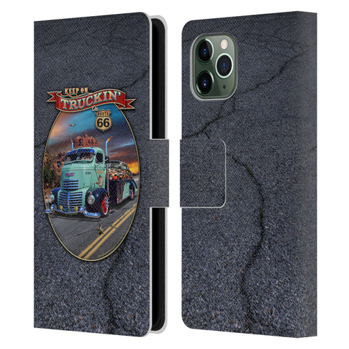 Larry Grossman Retro Collection Keep on Truckin' Rt. 66 Leather Book Wallet Case Cover For Apple iPhone 11 Pro
