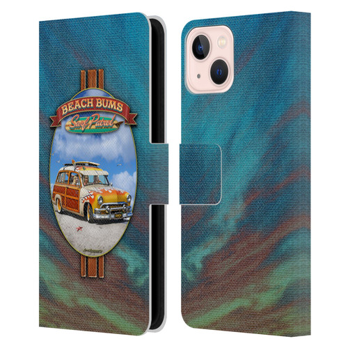 Larry Grossman Retro Collection Beach Bums Surf Patrol Leather Book Wallet Case Cover For Apple iPhone 13