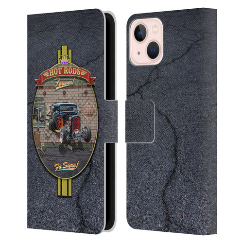 Larry Grossman Retro Collection Hot Rods Forever Leather Book Wallet Case Cover For Apple iPhone 13