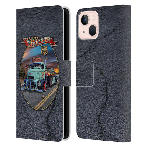 Larry Grossman Retro Collection Keep on Truckin' Rt. 66 Leather Book Wallet Case Cover For Apple iPhone 13
