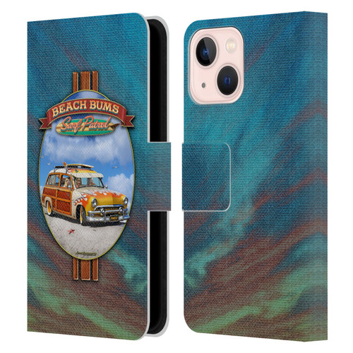 Larry Grossman Retro Collection Beach Bums Surf Patrol Leather Book Wallet Case Cover For Apple iPhone 13 Mini