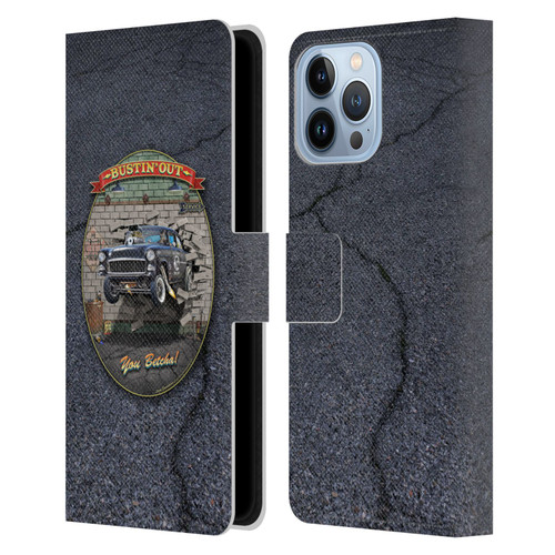 Larry Grossman Retro Collection Bustin' Out '55 Gasser Leather Book Wallet Case Cover For Apple iPhone 13 Pro Max