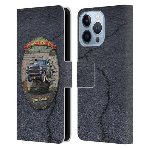 Larry Grossman Retro Collection Bustin' Out '55 Gasser Leather Book Wallet Case Cover For Apple iPhone 13 Pro