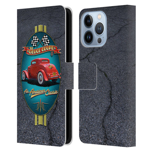 Larry Grossman Retro Collection Deuce Coupe Classic Leather Book Wallet Case Cover For Apple iPhone 13 Pro