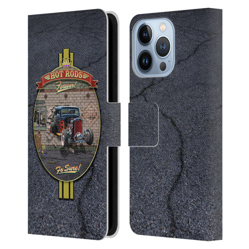 Larry Grossman Retro Collection Hot Rods Forever Leather Book Wallet Case Cover For Apple iPhone 13 Pro