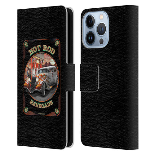 Larry Grossman Retro Collection Hot Rod Renegade Leather Book Wallet Case Cover For Apple iPhone 13 Pro