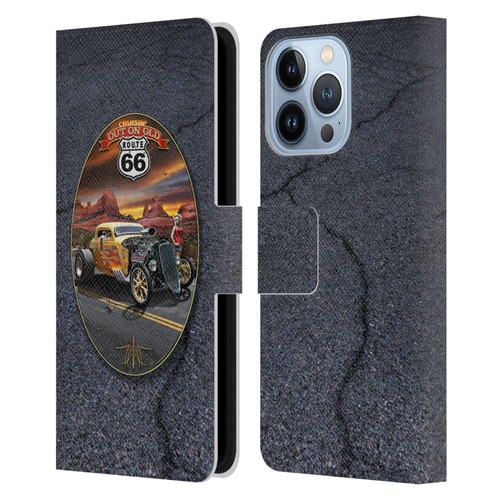 Larry Grossman Retro Collection Route 66 Hot Rod Coupe Leather Book Wallet Case Cover For Apple iPhone 13 Pro