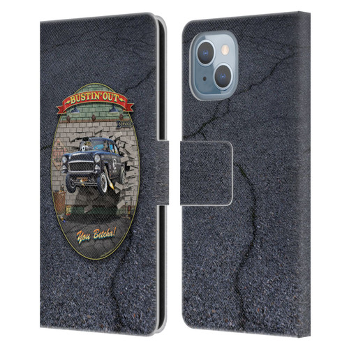 Larry Grossman Retro Collection Bustin' Out '55 Gasser Leather Book Wallet Case Cover For Apple iPhone 14