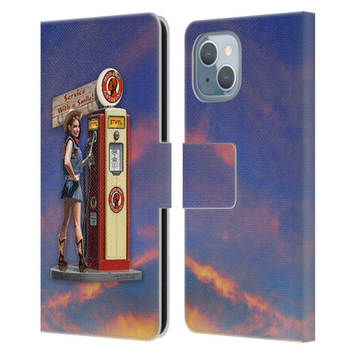 Larry Grossman Retro Collection Gasoline Girl Leather Book Wallet Case Cover For Apple iPhone 14
