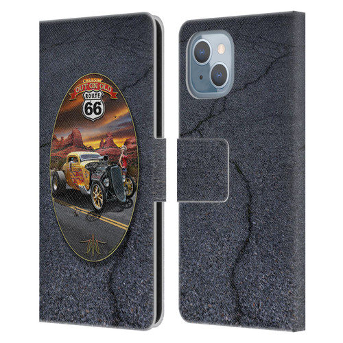 Larry Grossman Retro Collection Route 66 Hot Rod Coupe Leather Book Wallet Case Cover For Apple iPhone 14