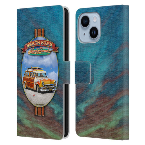 Larry Grossman Retro Collection Beach Bums Surf Patrol Leather Book Wallet Case Cover For Apple iPhone 14 Plus