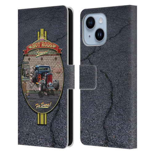 Larry Grossman Retro Collection Hot Rods Forever Leather Book Wallet Case Cover For Apple iPhone 14 Plus