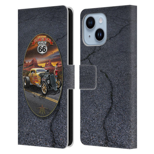 Larry Grossman Retro Collection Route 66 Hot Rod Coupe Leather Book Wallet Case Cover For Apple iPhone 14 Plus