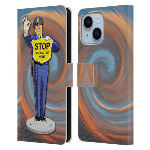 Larry Grossman Retro Collection Stop Pigging Out Leather Book Wallet Case Cover For Apple iPhone 14 Plus