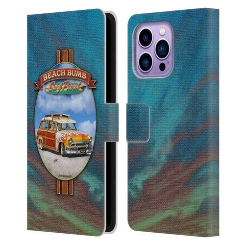 Larry Grossman Retro Collection Beach Bums Surf Patrol Leather Book Wallet Case Cover For Apple iPhone 14 Pro Max