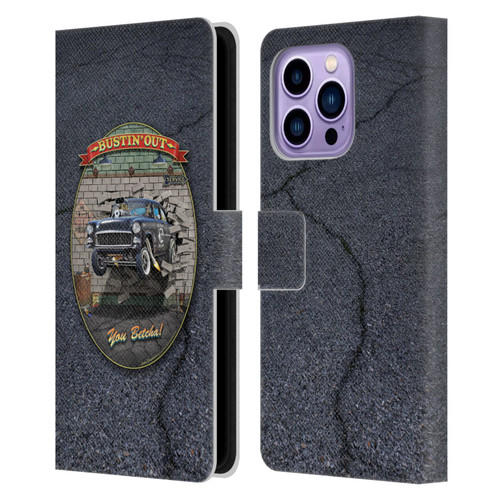 Larry Grossman Retro Collection Bustin' Out '55 Gasser Leather Book Wallet Case Cover For Apple iPhone 14 Pro Max