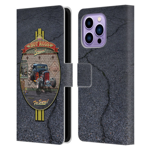 Larry Grossman Retro Collection Hot Rods Forever Leather Book Wallet Case Cover For Apple iPhone 14 Pro Max