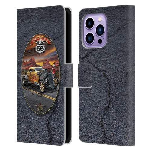 Larry Grossman Retro Collection Route 66 Hot Rod Coupe Leather Book Wallet Case Cover For Apple iPhone 14 Pro Max