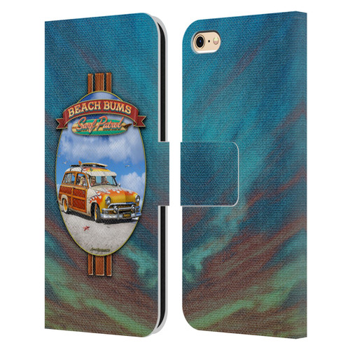 Larry Grossman Retro Collection Beach Bums Surf Patrol Leather Book Wallet Case Cover For Apple iPhone 6 / iPhone 6s