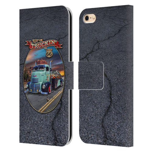 Larry Grossman Retro Collection Keep on Truckin' Rt. 66 Leather Book Wallet Case Cover For Apple iPhone 6 / iPhone 6s