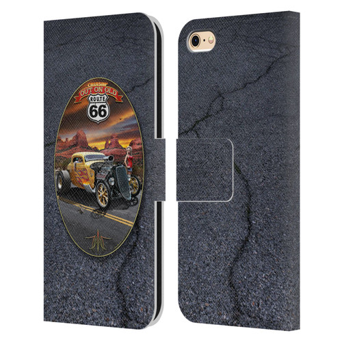 Larry Grossman Retro Collection Route 66 Hot Rod Coupe Leather Book Wallet Case Cover For Apple iPhone 6 / iPhone 6s