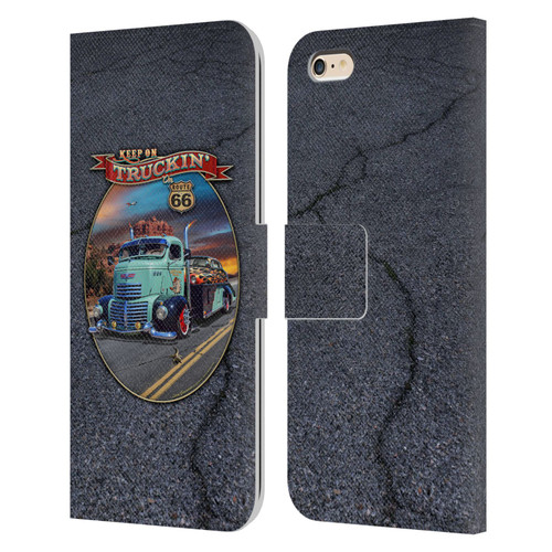 Larry Grossman Retro Collection Keep on Truckin' Rt. 66 Leather Book Wallet Case Cover For Apple iPhone 6 Plus / iPhone 6s Plus