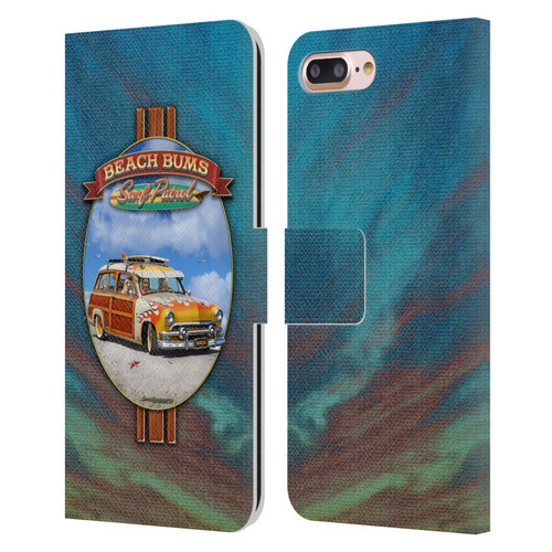 Larry Grossman Retro Collection Beach Bums Surf Patrol Leather Book Wallet Case Cover For Apple iPhone 7 Plus / iPhone 8 Plus