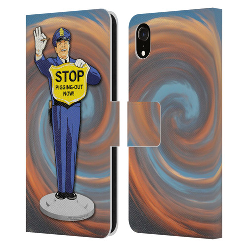 Larry Grossman Retro Collection Stop Pigging Out Leather Book Wallet Case Cover For Apple iPhone XR