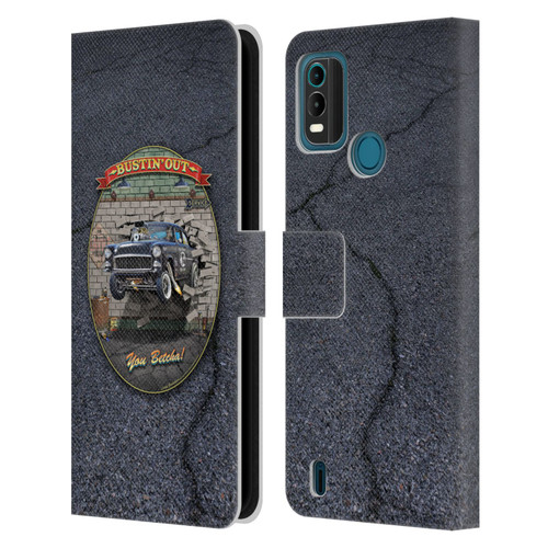 Larry Grossman Retro Collection Bustin' Out '55 Gasser Leather Book Wallet Case Cover For Nokia G11 Plus