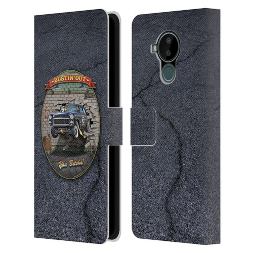 Larry Grossman Retro Collection Bustin' Out '55 Gasser Leather Book Wallet Case Cover For Nokia C30