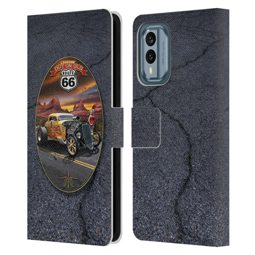 Larry Grossman Retro Collection Route 66 Hot Rod Coupe Leather Book Wallet Case Cover For Nokia X30