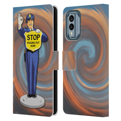 Larry Grossman Retro Collection Stop Pigging Out Leather Book Wallet Case Cover For Nokia X30